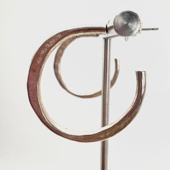 VTG Sterling Silver 925 Hoop Earrings Butterfly Closure Size 1.25" Diameter - Picture 4 of 8